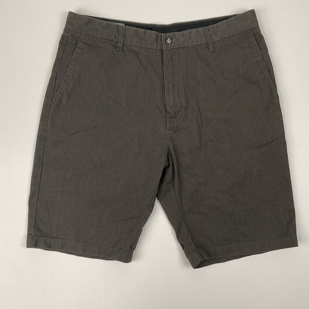 Volcom Mens Shorts 36 Gray Flat Front Bermuda‎ Casual Skater Core Streetwear